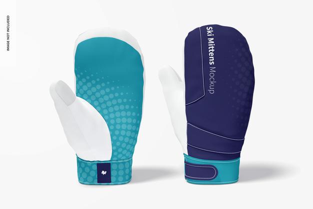 Ski Mittens Mockup, Front View Psd