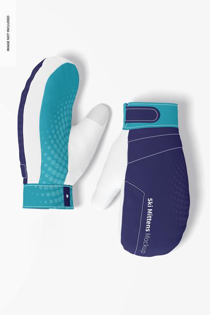 Ski Mittens Mockup, Top View Psd