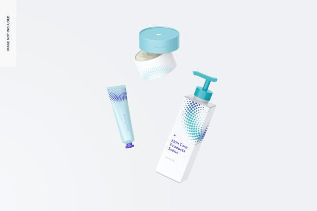 Skin Care Products Scene Mockup, Falling Psd
