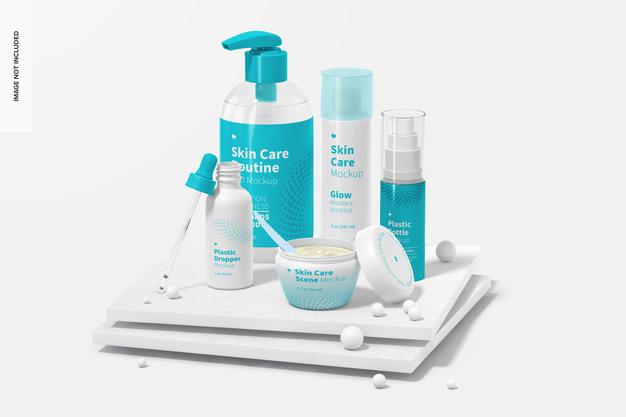 Skin Care Routine Scene Mockup, Perspective Psd