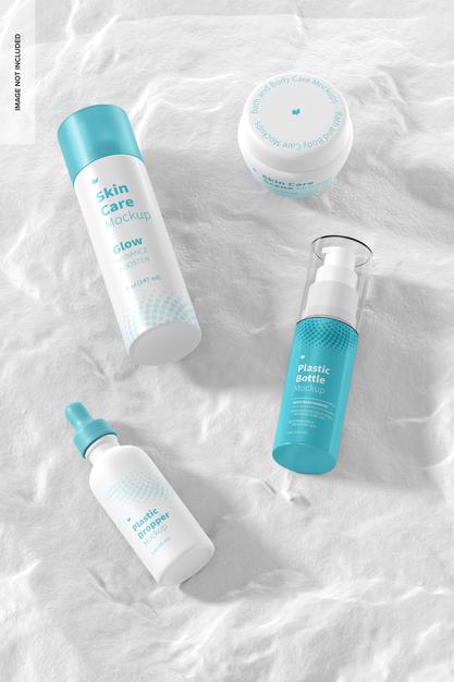 Skin Care Routine Scene Mockup, Top View Psd