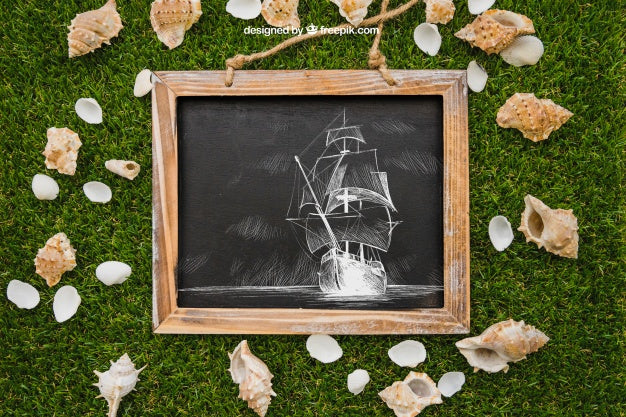 Slate And Shells On Grass Psd