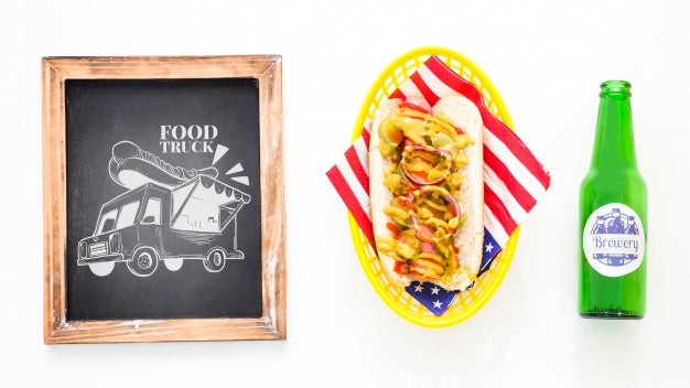 Slate Board Mockup With Hot Dog Psd