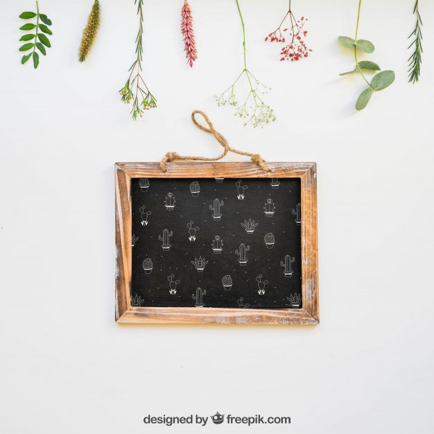 Slate Mockup Below Leaves Psd