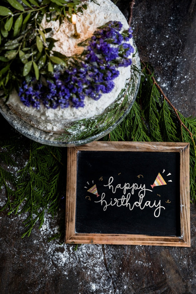 Slate Mockup With Birthday Cake Psd