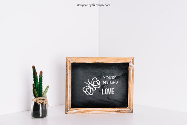 Slate Mockup With Cactus Psd