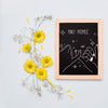 Slate Mockup With Floral Decoratio Psd