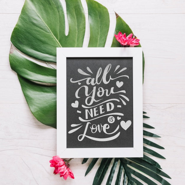 Slate Mockup With Floral Valentines Day Concept Psd