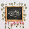 Slate Mockup With Flowers And Leaves Psd