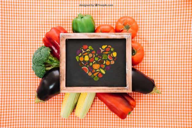 Slate Mockup With Fresh Vegetarian Food Psd