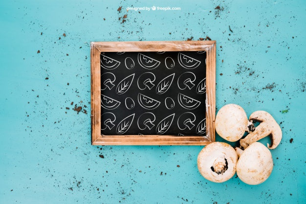 Slate Mockup With Mushrooms Psd