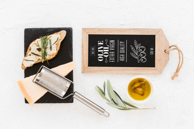 Slate Mockup With Olive Oil Concept Psd