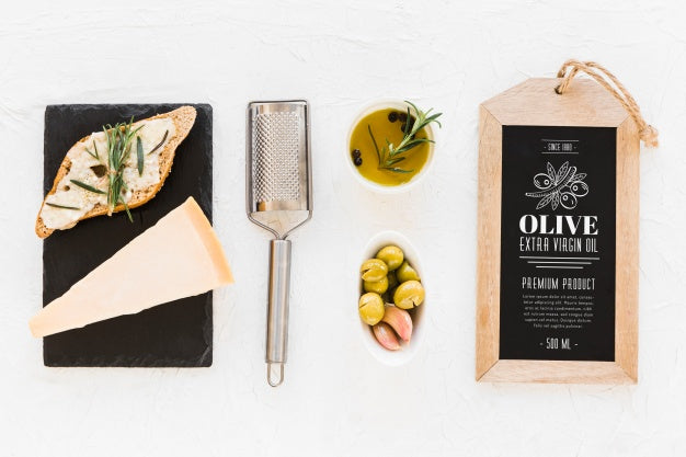 Slate Mockup With Olive Oil Concept Psd