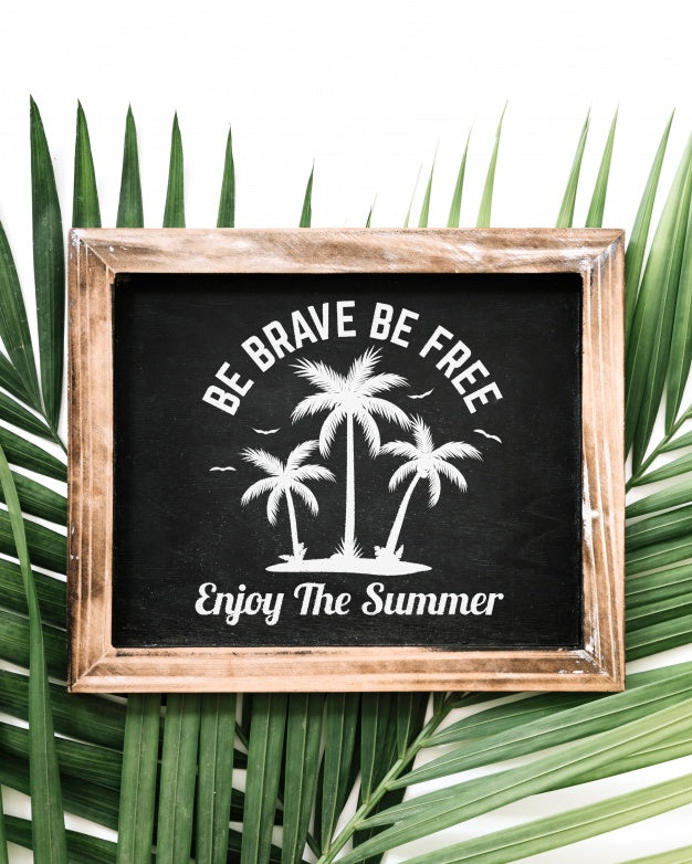 Slate Mockup With Palm Tree Leaf Psd