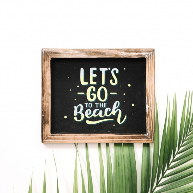 Slate Mockup With Palm Tree Leaf Psd