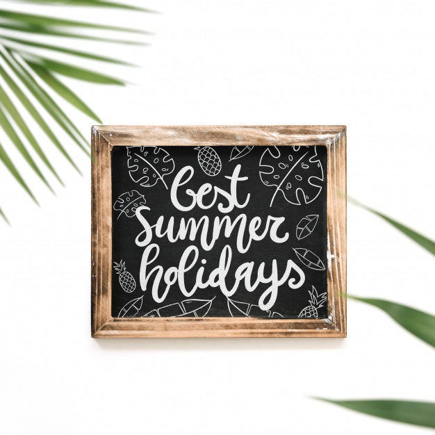 Slate Mockup With Palm Tree Leaf Psd