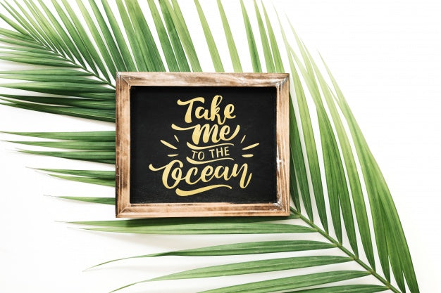 Slate Mockup With Palm Tree Leaf Psd
