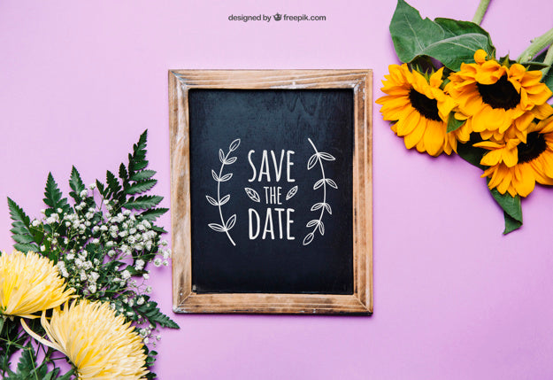 Slate Mockup With Sunflowers Psd
