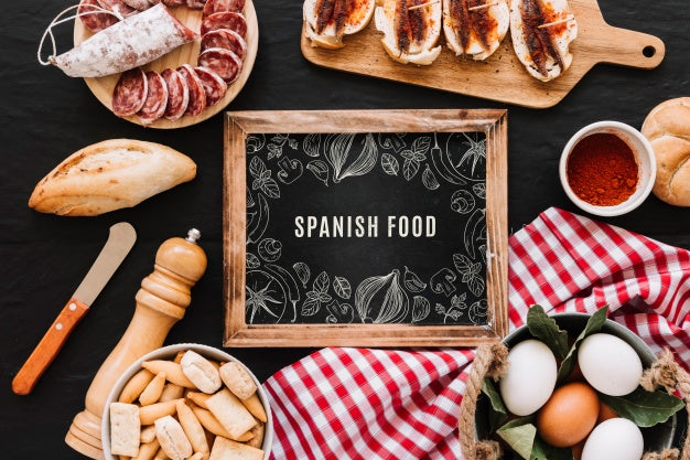 Slate Mockup With Traditional Spanish Food Psd