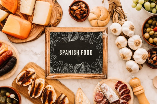 Slate Mockup With Traditional Spanish Food Psd