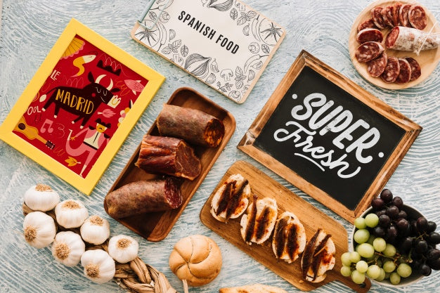 Slate Mockup With Traditional Spanish Food Psd