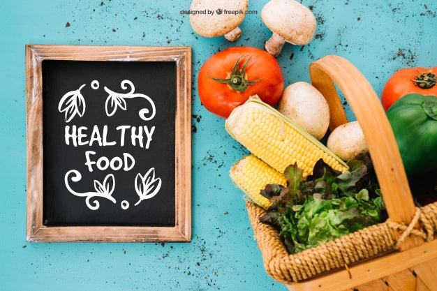 Slate Mockup With Vegetables And Basket Psd