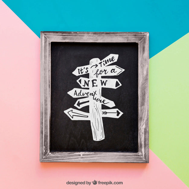 Slate With Wooden Border Mockup Psd