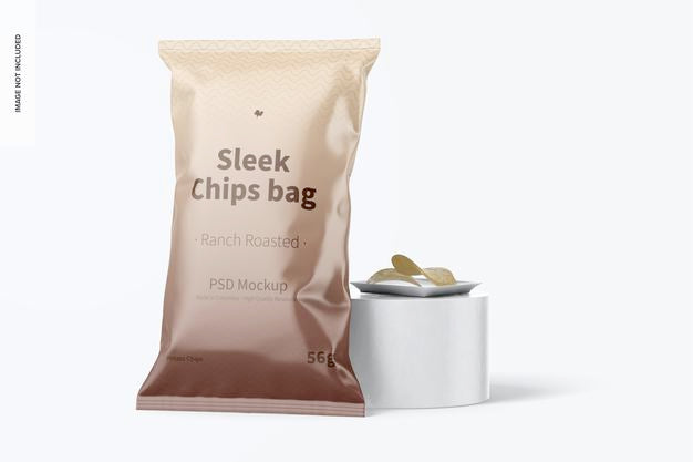 Sleek Chips Bag Mockup, Leaned Psd
