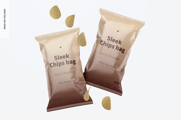 Sleek Chips Bags Mockup, Floating Psd
