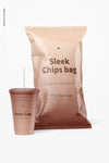 Sleek Chips Bags Mockup With Soda Cup Psd