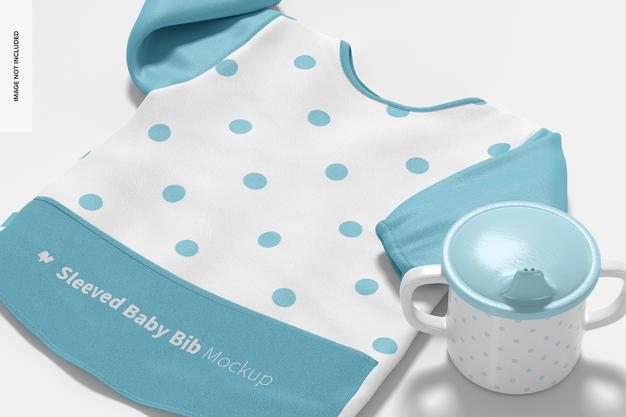 Sleeved Baby Bib Mockup, Close Up Psd