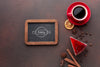 Slice Of Cake With Coffee And Blackboard Mock-Up Psd