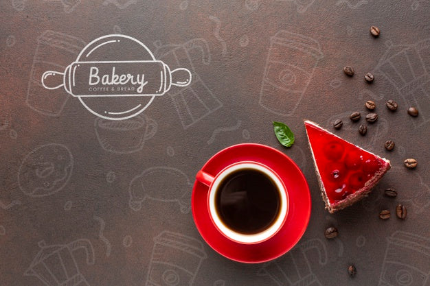 Slice Of Cake With Coffee And Mock-Up Psd