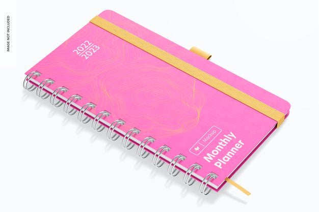 Slim Monthly Planner Mockup, Perspective View Psd