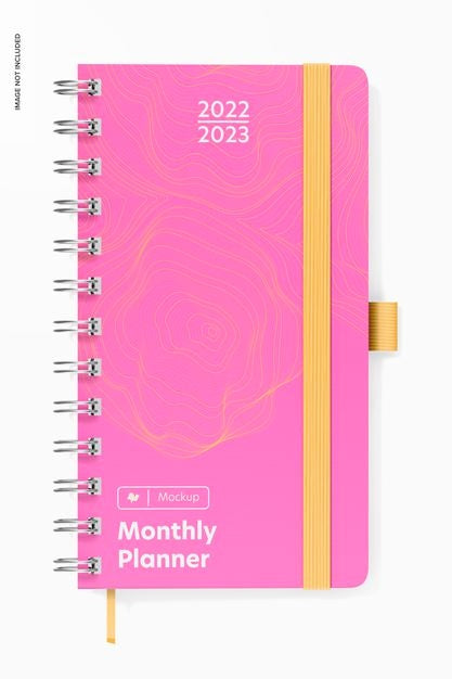 Slim Monthly Planner Mockup, Top View Psd