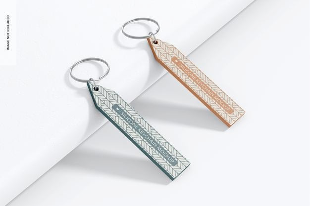 Slim Silicone Keychains Mockup, Leaned Psd