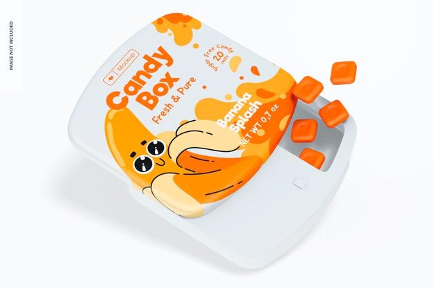 Slit Up Candy Box Mockup, Floating Psd