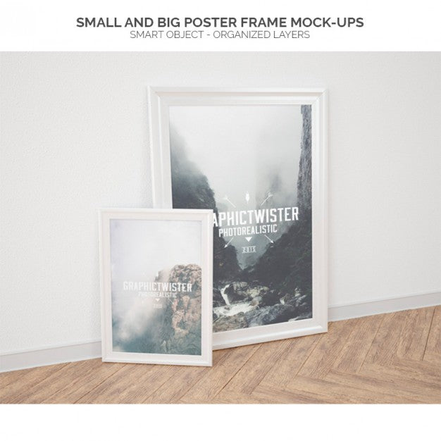 Small And Big Poster Frame Mock-Ups Psd