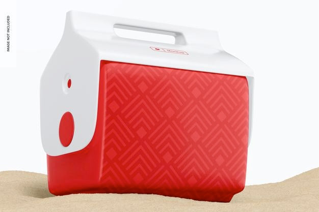 Small Cooler Mockup, On Sand Psd