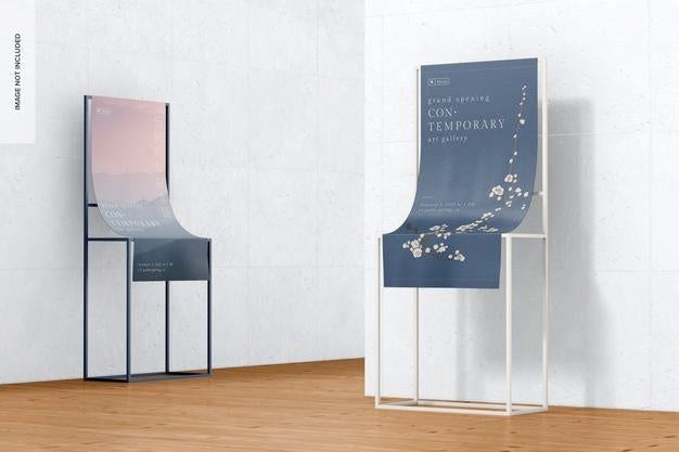 Small Exhibition Poster Stands Mockup, Perspective Psd