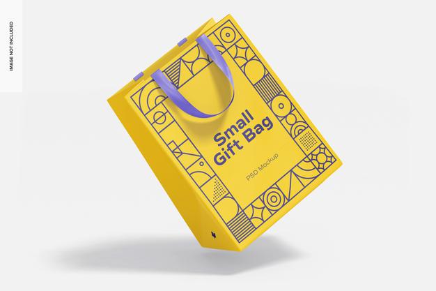 Small Gift Bag With Ribbon Handle Mockup Psd