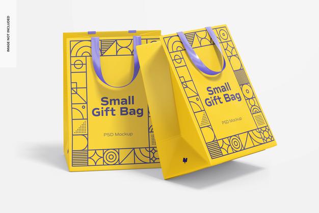 Small Gift Bags With Ribbon Handle Mockup Psd
