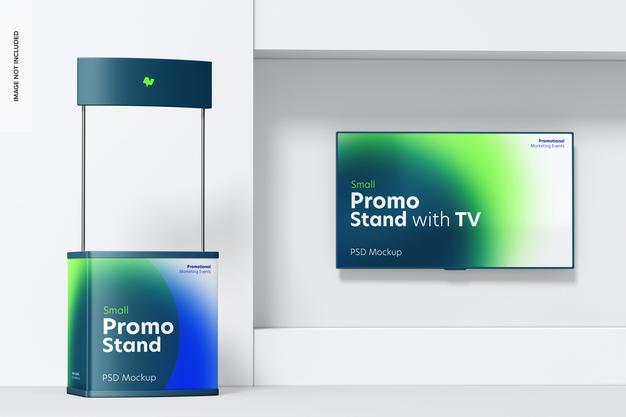 Small Promo Stand With Tv Mockup Psd