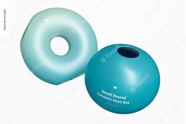 Small Round Ceramic Vase Set Mockup, Floating Psd