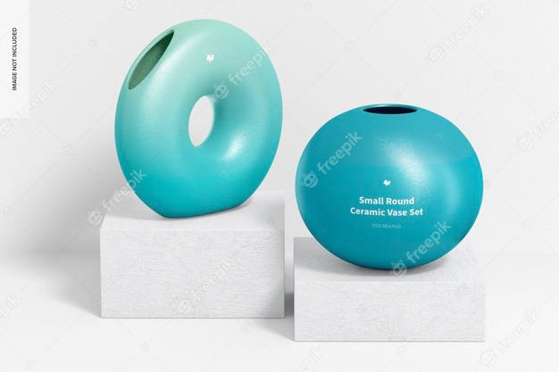 Small Round Ceramic Vase Set Mockup, Perspective Psd