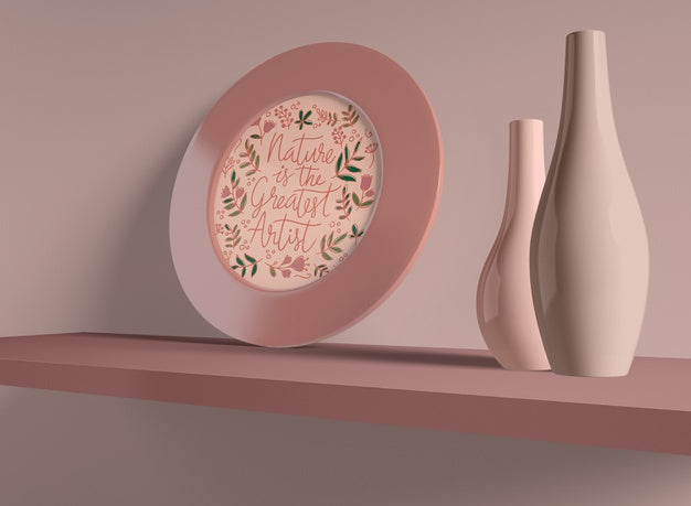 Small Round Frame On Shelf Psd