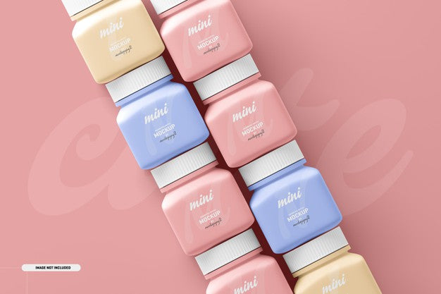 Small Square Pill Supplement Bottle Mockup Psd