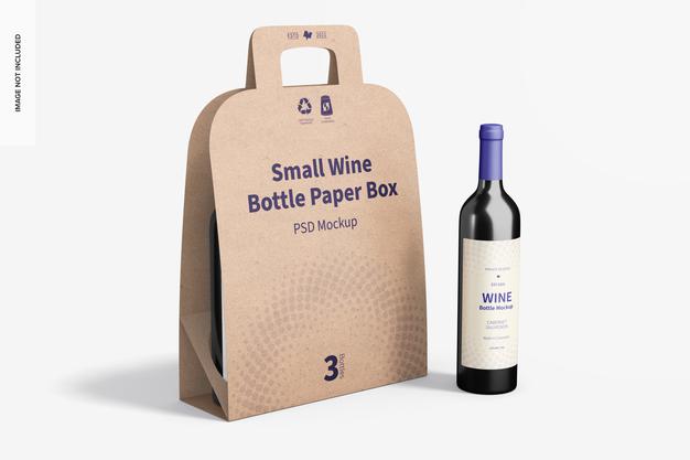 Small Wine Bottle Paper Box Mockup, Right View Psd