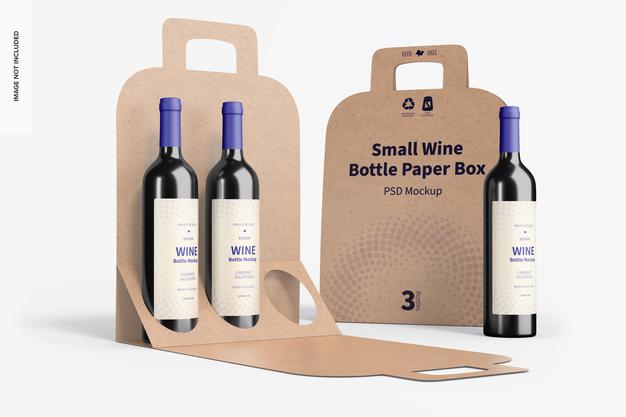 Small Wine Bottle Paper Boxes Mockup Psd