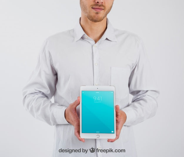Smart Businessman Holding Tablet Psd
